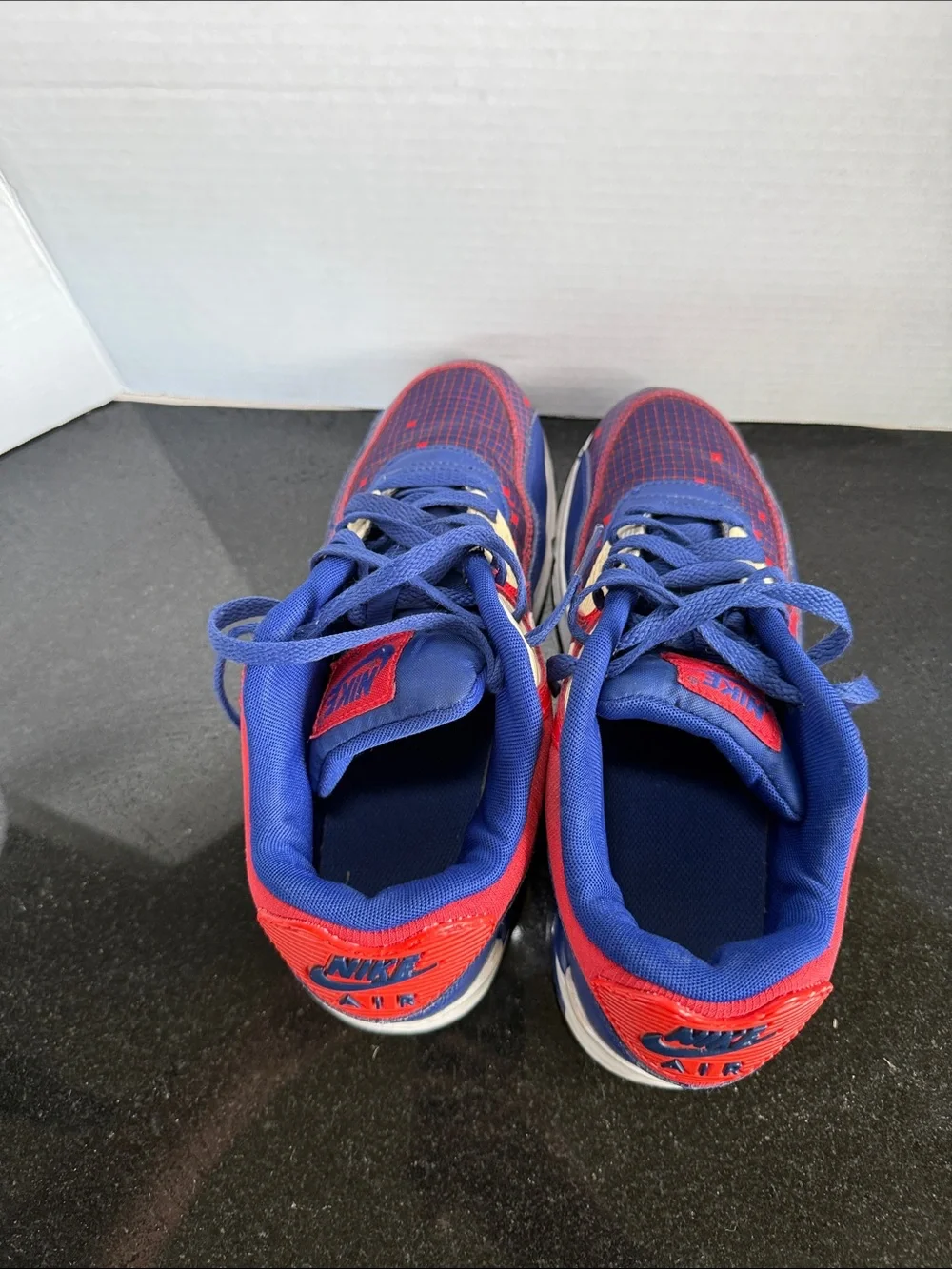 Nike Air Max 90 Premium Mesh GS Boys Size 7Y Deep Royal Blue Light Crimson